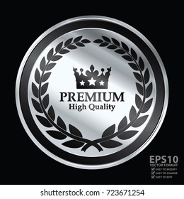 Vector : Silver Premium High Quality with Wheat Laurel Wreath Ribbon Sticker Icon 