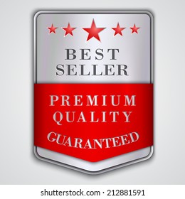 Vector silver and red  badge with  with premium quality and best seller text