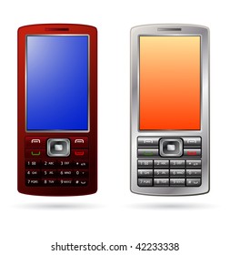 vector silver and red mobile phones