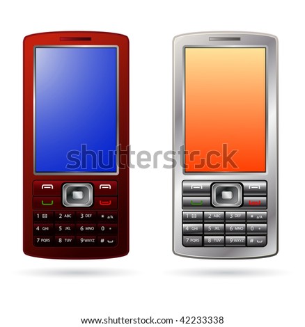 vector silver and red mobile phones