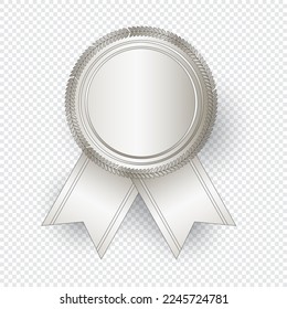 Vector silver seal with ribbons. Luxury seal. Blank silver seal. Vector illustration