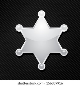 vector silver sheriff or police star badge on black background. vector six-pointed star