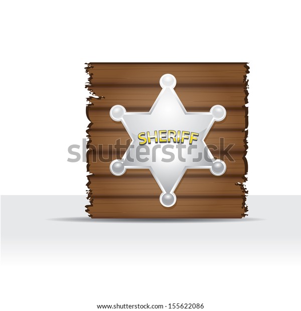 Vector\
silver Sheriff\'s badge on a wooden\
background.