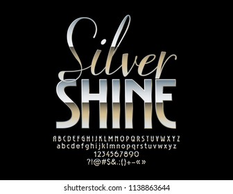 Vector Silver Shine Luxury Alphabet Letters. Elegant Metallic Font