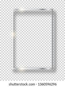 Vector silver shiny vintage square frame isolated on transparent background. Luxury glowing realistic border