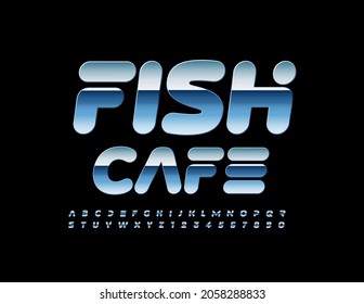 Cafe de Pescado con Signos de plata vectorial. Fuente Original Moderna. Letras y números de alfabeto creativos