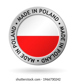 vector silver sign with flag of the poland and sign made in poland