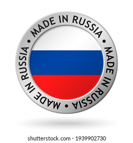 vector silver sign with flag of the russia and sign made in russia