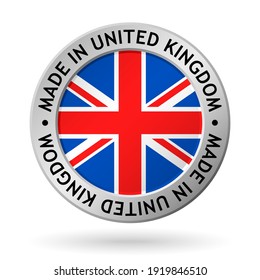 vector silver sign with flag of the united kingdom and sign made in united kingdom