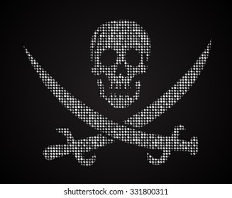 Vector silver skull. Jolly Roger. Pirate flag. Sequins, pallettes.