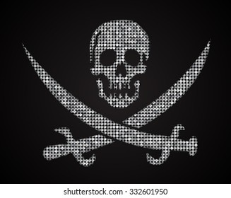 Vector silver skull. Jolly Roger. Pirate flag. Sequins, pallettes.