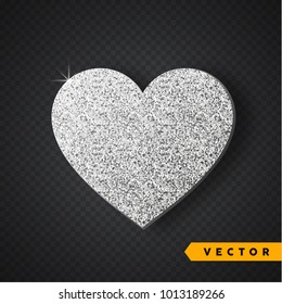 Vector Silver sparkles heart. Valentines Day Vector Sparkles and Glitters. Holiday Design.
