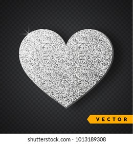 Vector Silver sparkles heart. Valentines Day Vector Sparkles and Glitters. Holiday Design.