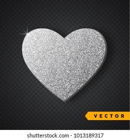 Vector Silver sparkles heart. Valentines Day Vector Sparkles and Glitters. Holiday Design.