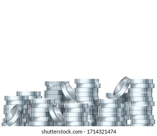 vector silver  stack of coins pile and coin with star on top.  Vector illustration  stack
