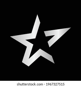 Vector silver star logo in elegant style on black background