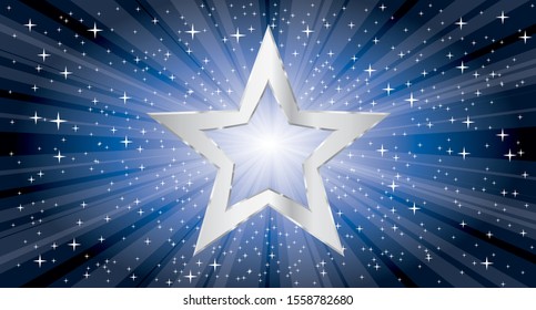 vector silver star on blue star burst