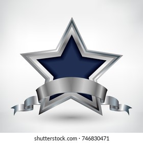 Vector silver star with ribbon.
