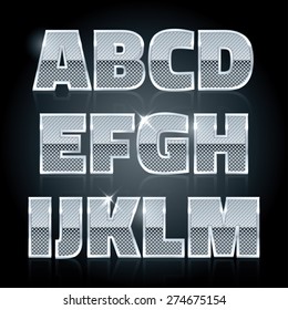 Vector silver steel stamped alphabet. Diamond letters