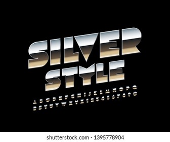 Vector Silver Style Alphabet Letters and Numbers. Metallic Uppercase Font