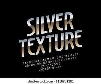 Vector Silver Texture elite Font. Decorative metallic Alphabet Letters, Numbers and Symbols