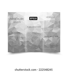 Vector silver tri-fold brochure design template with abstract triangles background EPS 10  Tri-Fold Mock up & back Brochure Design