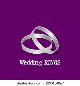 vector silver wedding rings isolated in purple background