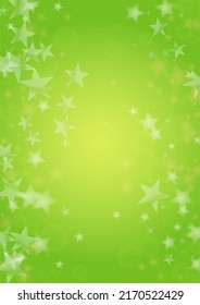 Vector Silver White Glowing Star Confetti on Green Gradient Background. Bokeh Texture. Abstract Magic Starry Pattern. Glitter Shiny Particles Explosion. Summer Glowing Poster. Christmass Design.