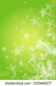 Vector Silver White Glowing Star Confetti on Green Gradient Background. Bokeh Texture. Abstract Magic Starry Pattern. Glitter Shiny Particles Explosion. Summer Glowing Poster. Christmass Design.