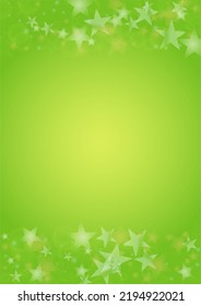 Vector Silver White Glowing Star Confetti on Green Gradient Background. Bokeh Texture. Abstract Magic Starry Pattern. Glitter Shiny Particles Explosion. Summer Glowing Poster. Christmass Design.