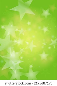 Vector Silver White Glowing Star Confetti on Green Gradient Background. Bokeh Texture. Abstract Magic Starry Pattern. Glitter Shiny Particles Explosion. Summer Glowing Poster. Christmass Design.