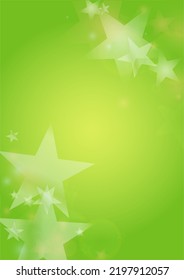 Vector Silver White Glowing Star Confetti on Green Gradient Background. Bokeh Texture. Abstract Magic Starry Pattern. Glitter Shiny Particles Explosion. Summer Glowing Poster. Christmass Design.