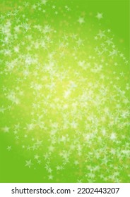 Vector Silver White Glowing Star Confetti on Green Gradient Background. Bokeh Texture. Abstract Magic Starry Pattern. Glitter Shiny Particles Explosion. Summer Glowing Poster. Christmass Design.