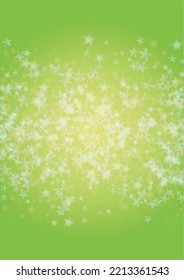 Vector Silver White Glowing Star Confetti on Green Gradient Background. Bokeh Texture. Abstract Magic Starry Pattern. Glitter Shiny Particles Explosion. Summer Glowing Poster. Christmass Design.