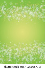 Vector Silver White Glowing Star Confetti on Green Gradient Background. Bokeh Texture. Abstract Magic Starry Pattern. Glitter Shiny Particles Explosion. Summer Glowing Poster. Christmass Design.