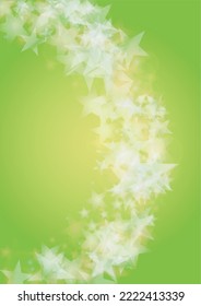 Vector Silver White Glowing Star Confetti on Green Gradient Background. Bokeh Texture. Abstract Magic Starry Pattern. Glitter Shiny Particles Explosion. Summer Glowing Poster. Christmass Design.