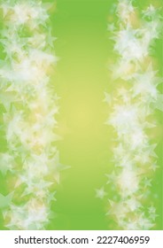 Vector Silver White Glowing Star Confetti on Green Gradient Background. Bokeh Texture. Abstract Magic Starry Pattern. Glitter Shiny Particles Explosion. Summer Glowing Poster. Christmass Design.