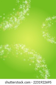 Vector Silver White Glowing Star Confetti on Green Gradient Background. Bokeh Texture. Abstract Magic Starry Pattern. Glitter Shiny Particles Explosion. Summer Glowing Poster. Christmass Design.