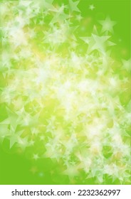 Vector Silver White Glowing Star Confetti on Green Gradient Background. Bokeh Texture. Abstract Magic Starry Pattern. Glitter Shiny Particles Explosion. Summer Glowing Poster. Christmass Design.