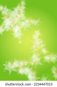 Vector Silver White Glowing Star Confetti on Green Gradient Background. Bokeh Texture. Abstract Magic Starry Pattern. Glitter Shiny Particles Explosion. Summer Glowing Poster. Christmass Design.