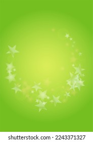 Vector Silver White Glowing Star Confetti on Green Gradient Background. Bokeh Texture. Abstract Magic Starry Pattern. Glitter Shiny Particles Explosion. Summer Glowing Poster. Christmass Design.