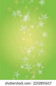Vector Silver White Glowing Star Confetti on Green Gradient Background. Bokeh Texture. Abstract Magic Starry Pattern. Glitter Shiny Particles Explosion. Summer Glowing Poster. Christmass Design.