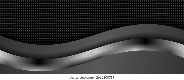 Elemento de curva de fondo de línea blanca plateada de Vector con espacio oscuro para el diseño de texto y mensajes, capas superpuestas, Vector