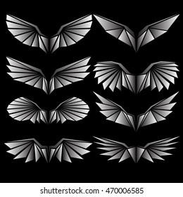 Vector silver wings logo on black background illustration.