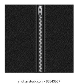 Vector Silver Zipper On A Leather Background