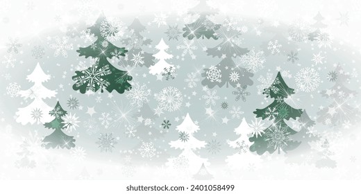Vector silvery Christmas frame stylized magical forest