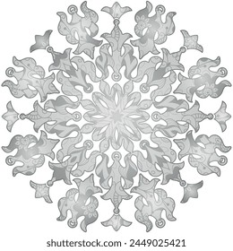 Vector gradiente plateado gran mano dibujado copo de nieve con patrón vintage sobre un fondo transparente. Aislado. Conjunto para Navidades y diseño de Nuevo año