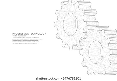 Vector similar 3D illustration concept of polygonal gears in mesh on a white background, symbol of interaction, teamwork, startup, industry, machinery, business.