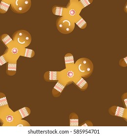 Vector simless cookies gingerbread men on a brown background