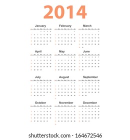 Vector simple 2014 Calendar